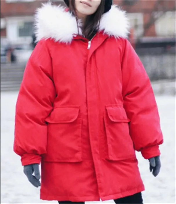 

Europe And America Ins2018 Winter New Style Hidden Button Fur Collar Hooded Cotton-padded Clothes Fashion Large Size Loose Cotto