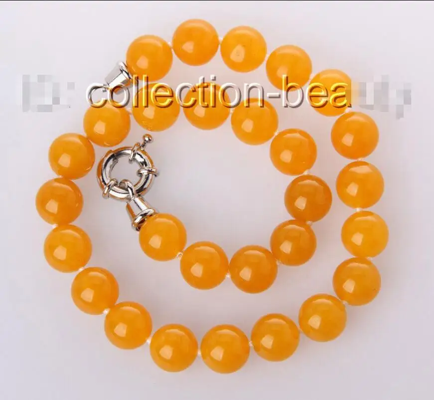 Free Shipping >>stunning big 14mm round yellow stone beads necklace m392