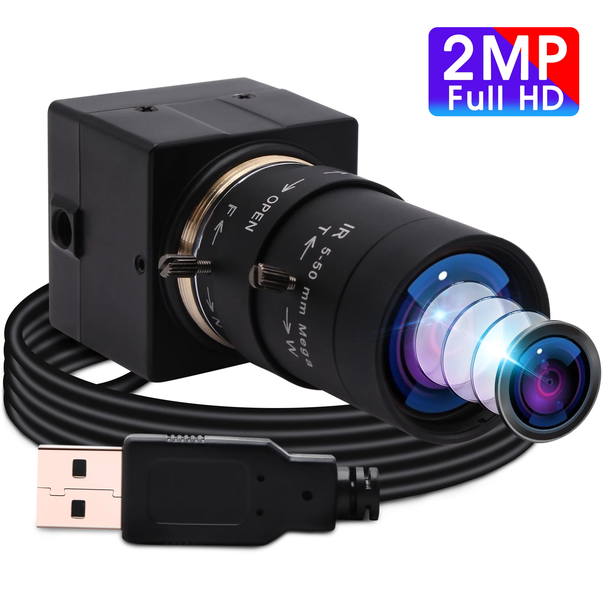 Svpro 2,0 mégapixels Full HD MJPEG 30fps 60fps Couleur CMOS OV2710 Objectif Zoom Manuel 5-50mm Sécurité Varifocal Caméra USB 1080P 5-50mm SV-USBFHD01M-MFV