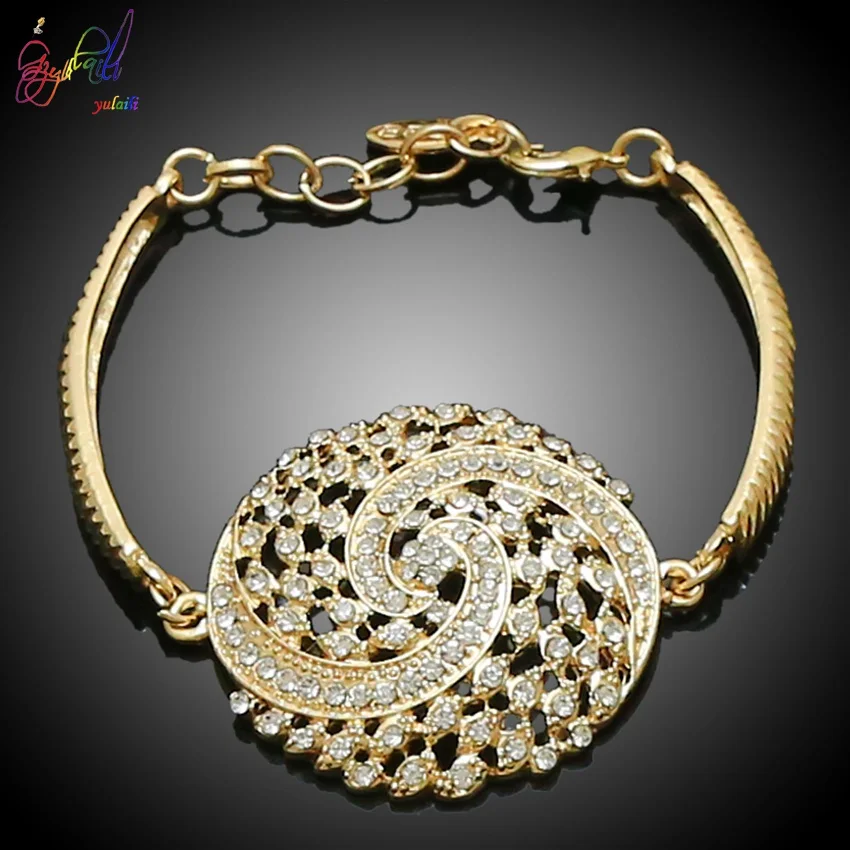 Yulaili Jewelry Sets For Women Evening Party Rhinestone Crystal Hollow Out Necklace Earring Bracelet Ring Jewelry Accessories