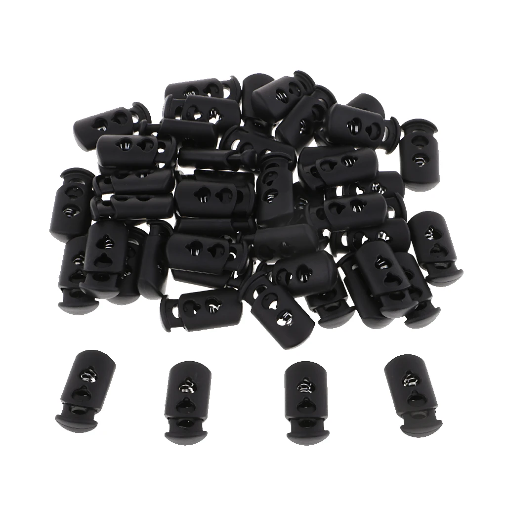 50pcs Cord Stopper With Spring 2-hole Cord End Pieces End Pieces Non-slip, Black
