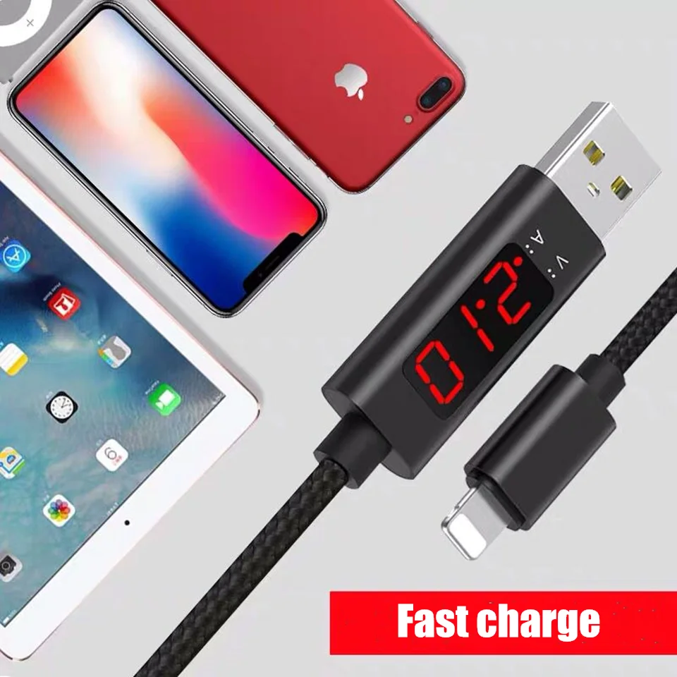 5V 1.5A USB Phone Cable with LED Digital Display Type C Micro USB Data Cable Fast Charging for iPhone Xiaomi Huawei Phone Cable