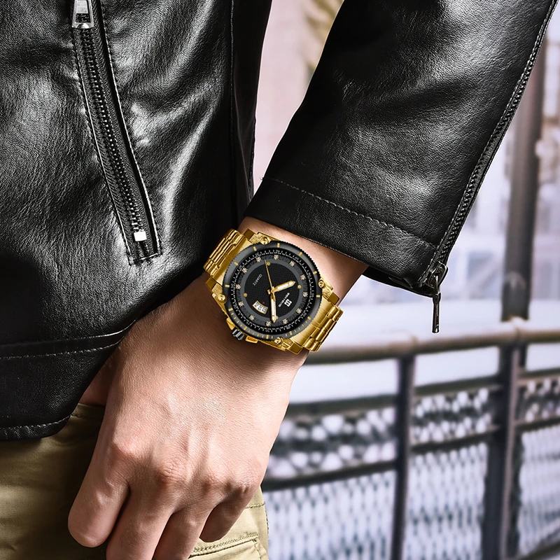 BEN NEVIS Luxury Brand Bussiness Quartz Movement Men's Wristwatch Black or Gold Stainless Steel Watch Strap Automatic Calendar