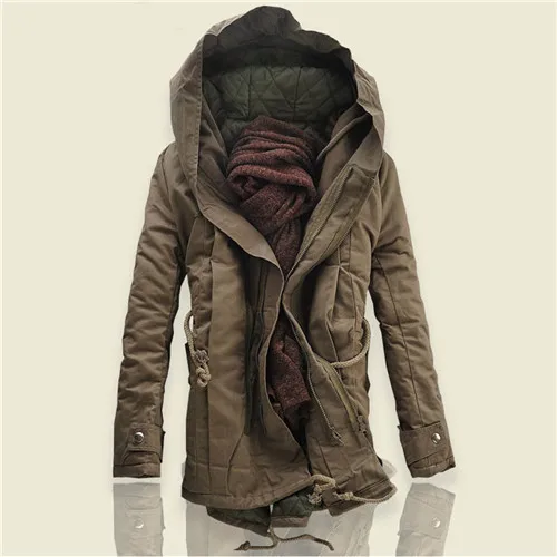 dark Khaki Хорошая зимняя куртка для мужчин, плотное пальто в стиле милитари, пальто и куртки, модные толстые хлопковые стеганые мужские длинные зимние парки с капюшоном, теплые, Cl - Цвет: dark Khaki