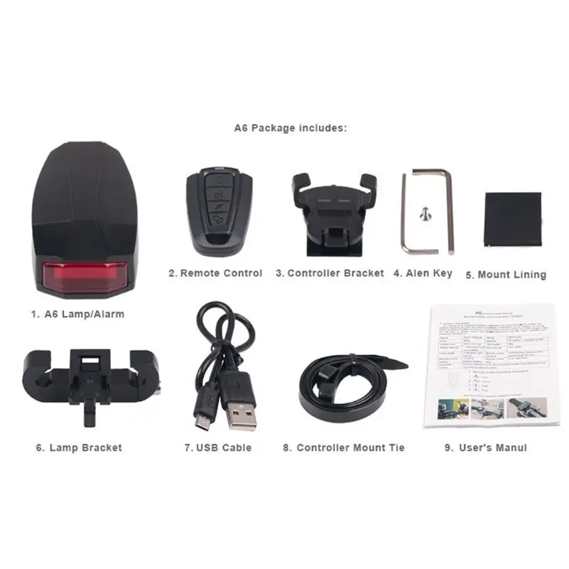 4 In 1 Anti-theft Bike Security Alarm Wireless Remote Control Alerter Taillights Lock Warner Waterproof Bicycle lamp Accessories