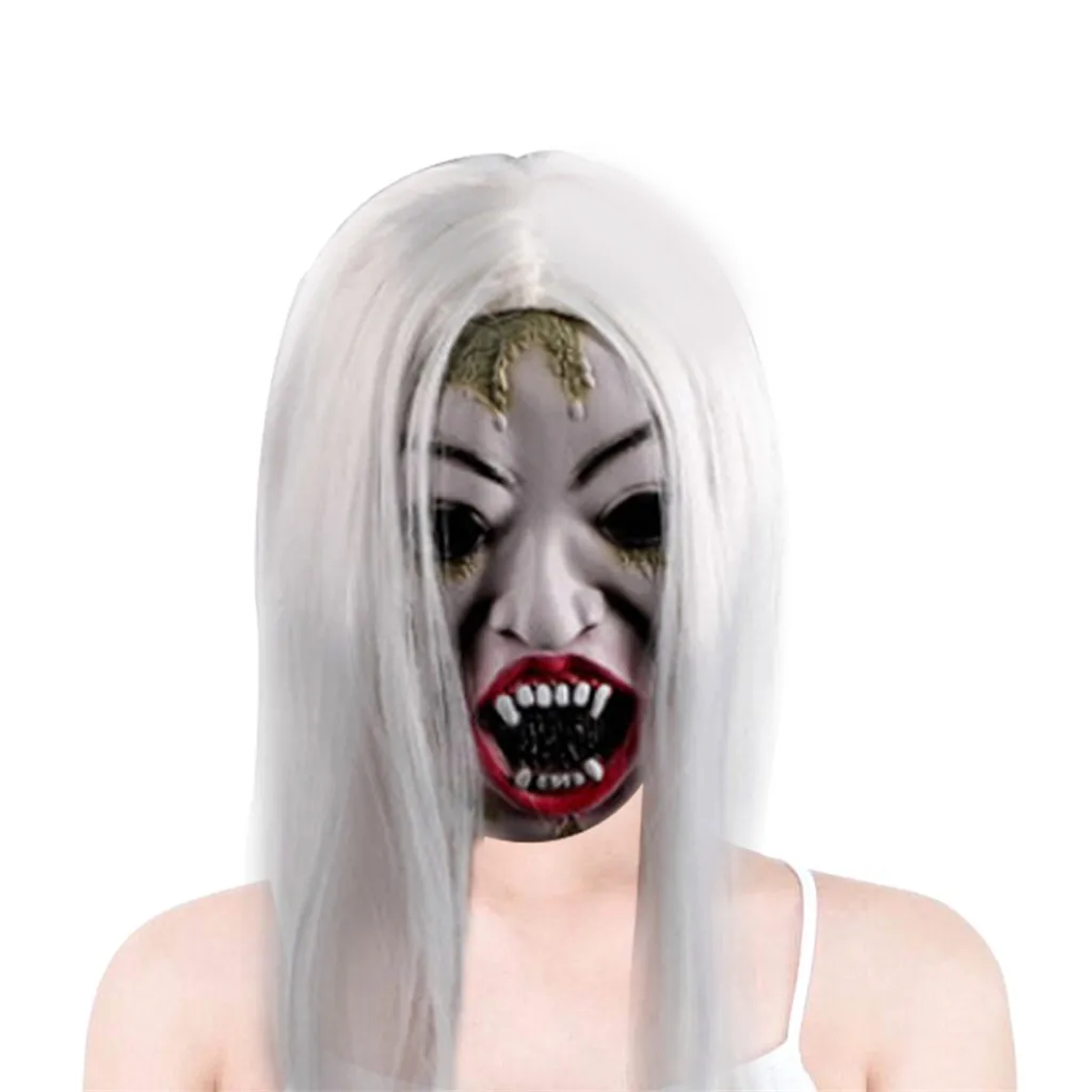 navidad christmas decorations for home Halloween Cosplay Scary Bride with White Hair Mask for Adults Decor Props halloween