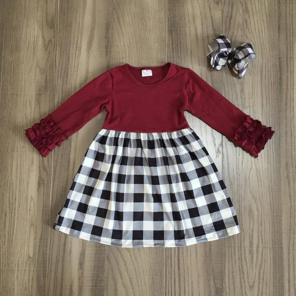 plaid Осенне-зимнее клетчатое Хлопковое платье с рисунком оленя и подсолнуха для маленьких девочек; детская одежда с оборками; изысканные аксессуары до колена - Цвет: plaid