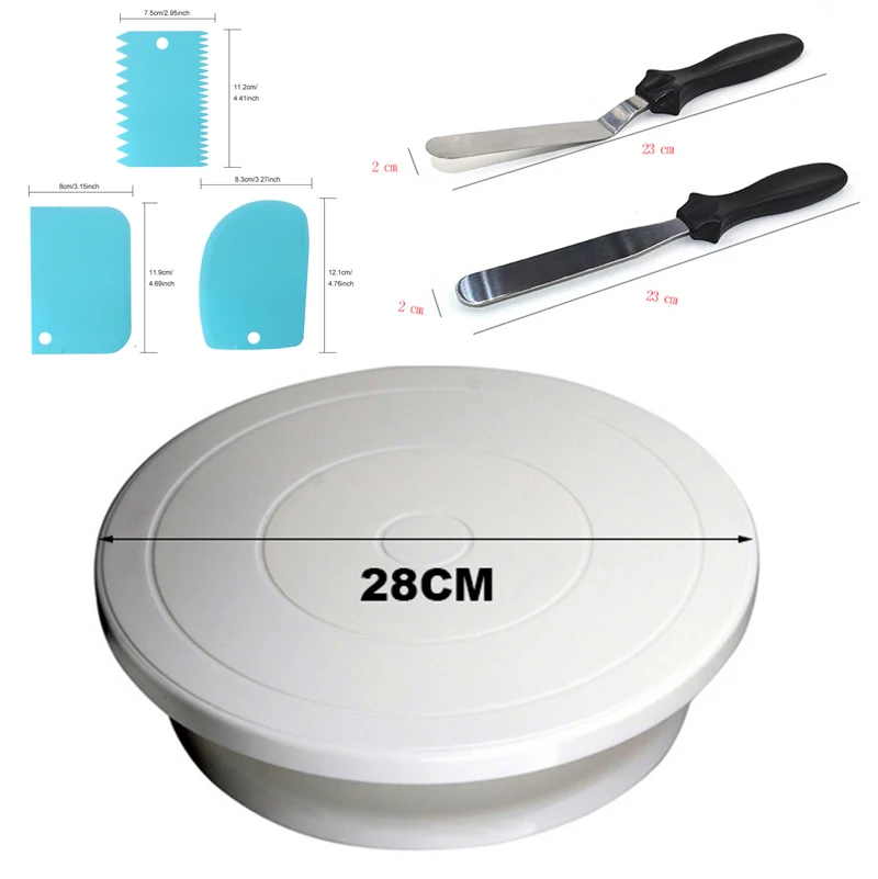  Plastic Cake Turntable Set Icing Piping Nozzles Cakes Rotating Stand Dough Knife Decorating Tools C