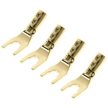 

4PCS U/Y Shaped Rhodium/Copper Plated Banana Plugs Spade Fork Speaker Audio Wire Cable Connector Accessories D08A