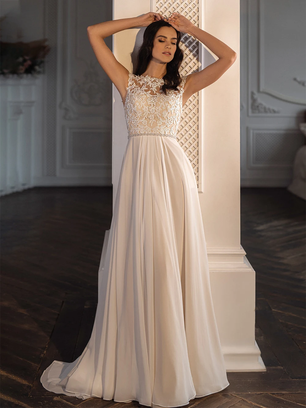 

Пляжное шифоновое свадебное платье в стиле бохо, с вырезом лодочкой, кружевными рукавами-крылышками и открытой спиной, недорогое пляжное платье для невесты, размера плюс