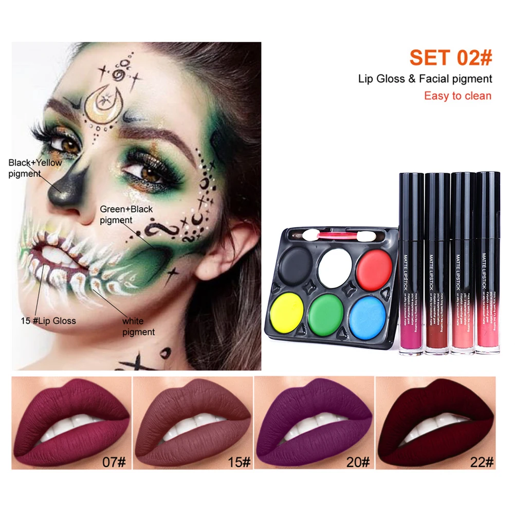 

Halloween Party Children'S Makeup Set Non-Toxic Washable Body Paint Set 6 Color Paint + 4 Color Lip Gloss Set