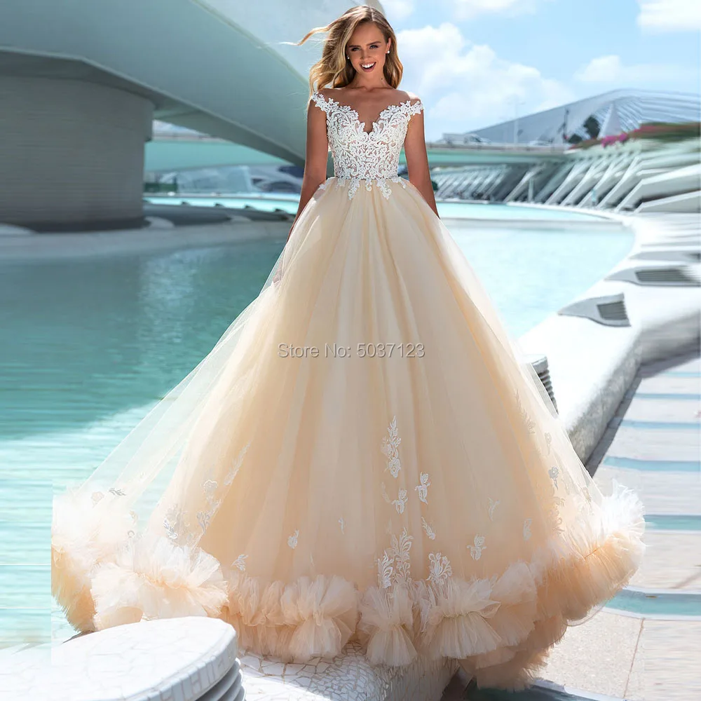 Luxury Tulle Wedding Dresses Court Train A Line Gown 2020 Robe De Mariee Sweetheart Sleeveless Appliques Bridal Gowns | Свадьбы и