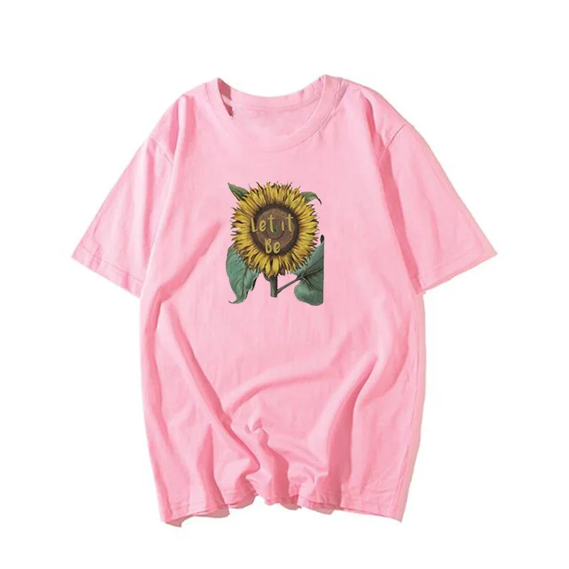 Новые модные женские летние топы 2019 Let It Be Футболка с цветами Harajuku Цветочная