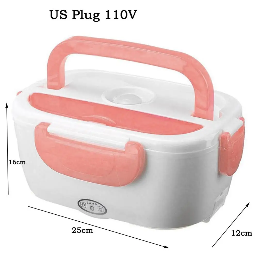US 110V Pink Многофункциональная посуда 1.05L, портативная электрическая нагревательная коробка для ланча, подогреватель пищи, контейнер для риса, подогреватель пищи для дома, автомобиля, офиса - Цвет: US 110V Pink