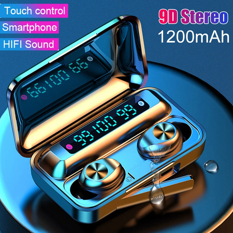 

F9 TWS Wireless Earphone Bluetooth 5.0 Touch Control In-Ear Earbud 9D Stereo Sound Headset With Charging Box Microphone
