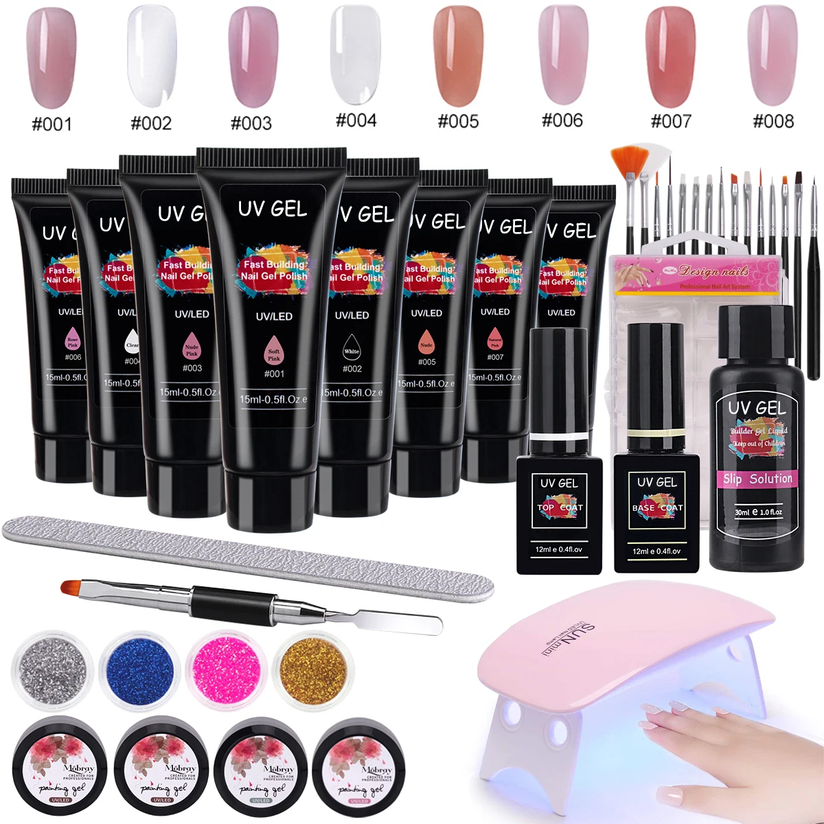 Nail Extension Gel Polish Set With UV Led Lamp Acrylic Nail ...