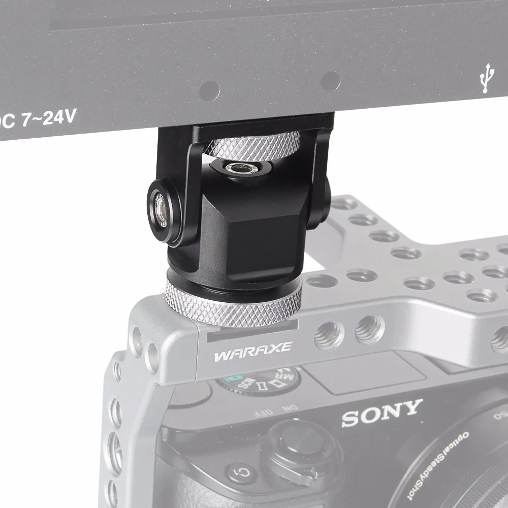 Hot Shoe Adjustable Monitor Holder Mount Camera Pan 360 Degree Tilt 180 Degree with Cold Shoe Mount and 1/4'' Tripod Head for cold shoe ball head,monitor mount adapter