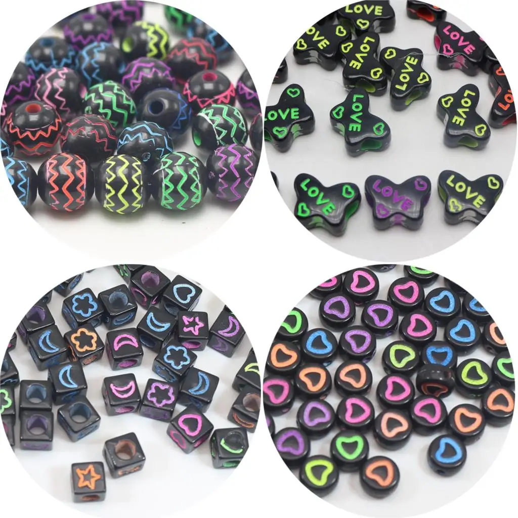 

Craft DIY Black With Neon Color Various Shape Butterfly Spacer Beads Kids Crafts