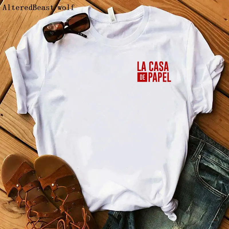 

House of Paper Money Heist La Casa De Papel women pocket letter print t shirt short sleeve women vogue casual summer tops tee
