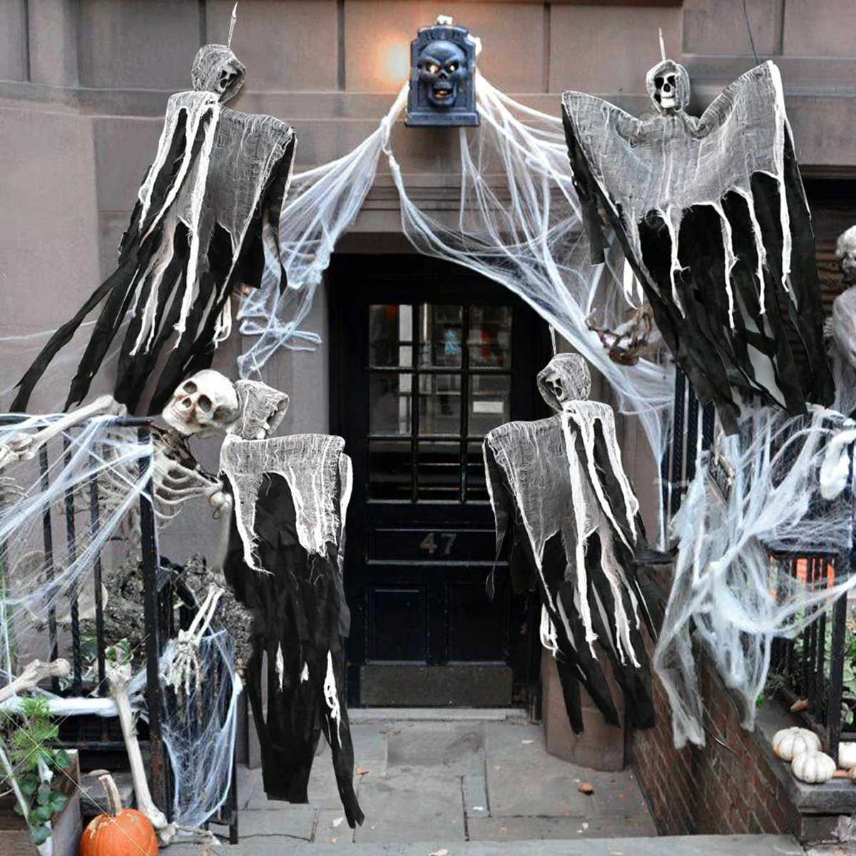 90x58 см череп Хэллоуин висящий дом с привидениями висячий Грим жнец бутафория для Хэллоуина домашняя Дверная панель клуб Хэллоуин украшения