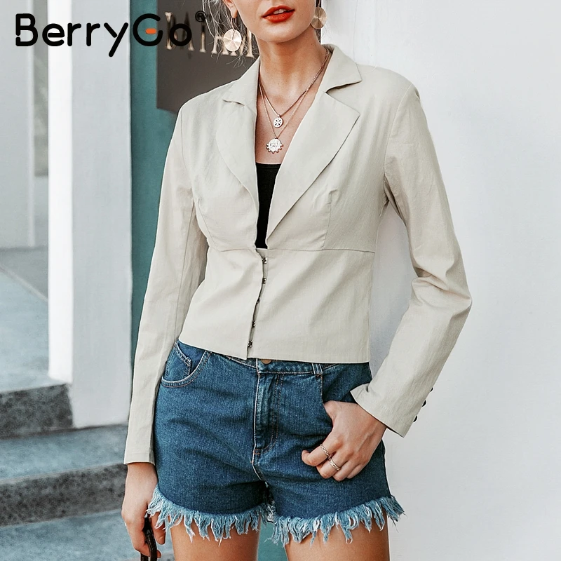 BerryGo повседневные пуговицы женский пиджак пальто модные элегантные женские осенние пальто с длинными рукавами уличная зимняя Офисная Женская куртка