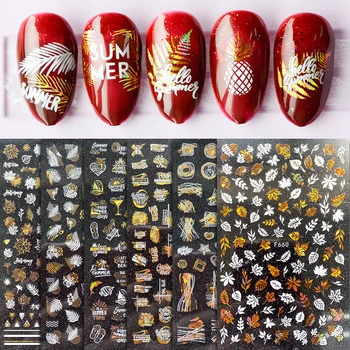 

1 Pc 3D Nail Sticker Laser Beautiful Leaves Nail Transfer Decals DIY Nail Art Decoration