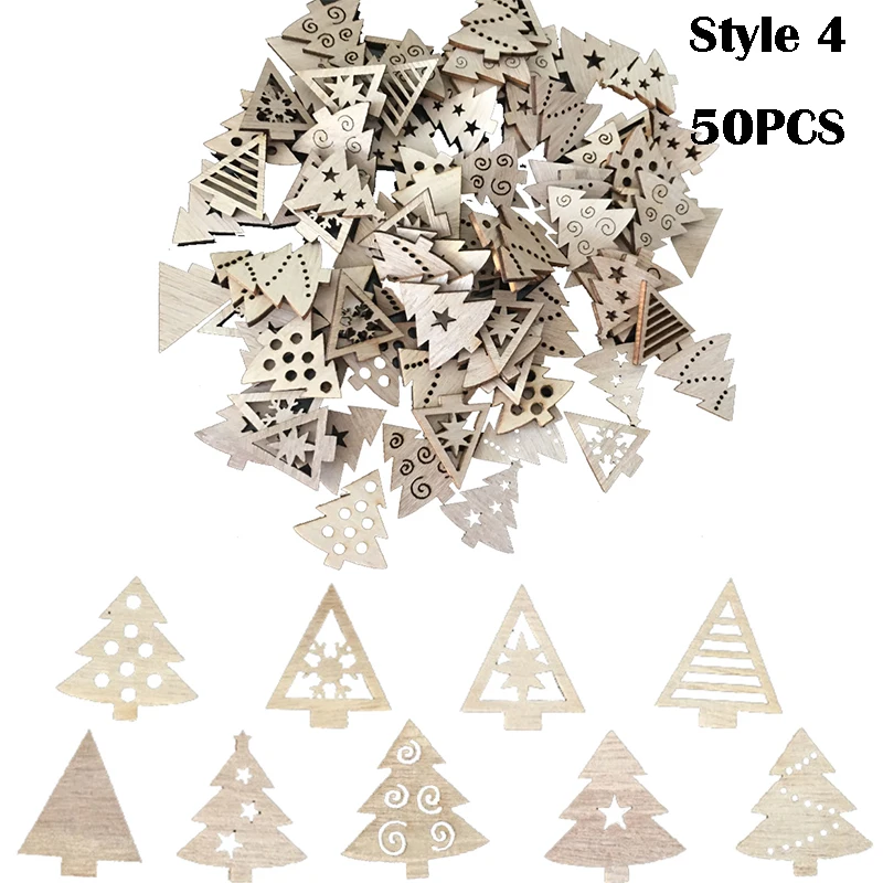 Styel4 50PC 50/100Pcs Рождественская елка деревянный декор Подвески Рождественское украшение Санты для дома Клаус с принтом «Снеговик» и «олень», Рождественская деревянный декор Noel - Цвет: Styel4 50PC
