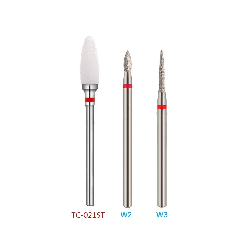 Набор керамических фрез RIKONKA, 3 шт., маникюрные сверла для ногтей, алмазные фрезы, аксессуары для маникюрного станка, фрезы для ногтей, инструменты для полировки - Цвет: TC021ST-W2-W3