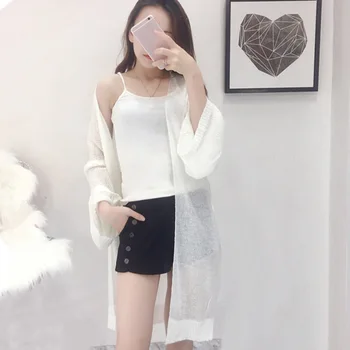 

Summer Beach Sunscreen Cardigan Women Long Sleeve Knitted Cardigan Long Cover Up Rk