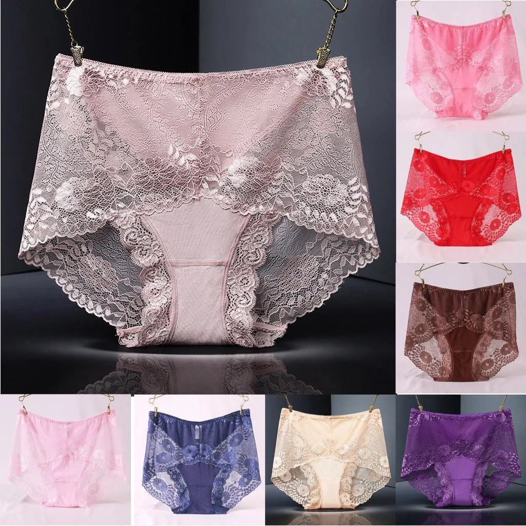 Underwear Women Plus Size Sexy Lace Panties Transparent Briefs Seamless Lingerie Lady Cotton High-Rise For Weight | Женская одежда