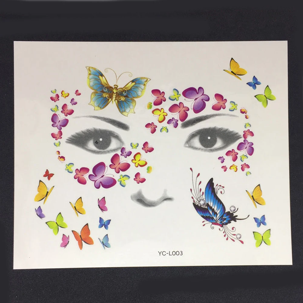 New Halloween Fake Tattoo Face Sticker Masquerade Cosplay Body Art Makeup PropWaterproof Mask Sugar Skull Tattoo Beauty Sticker