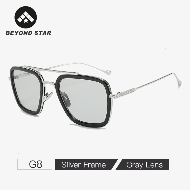 Вдали от дома фильм 9 цветов Tony Stark солнцезащитные очки для мужчин дизайн железный человек Квадратные Солнцезащитные очки Ретро женщин люксовый бренд G743 - Цвет линз: G8 Ash
