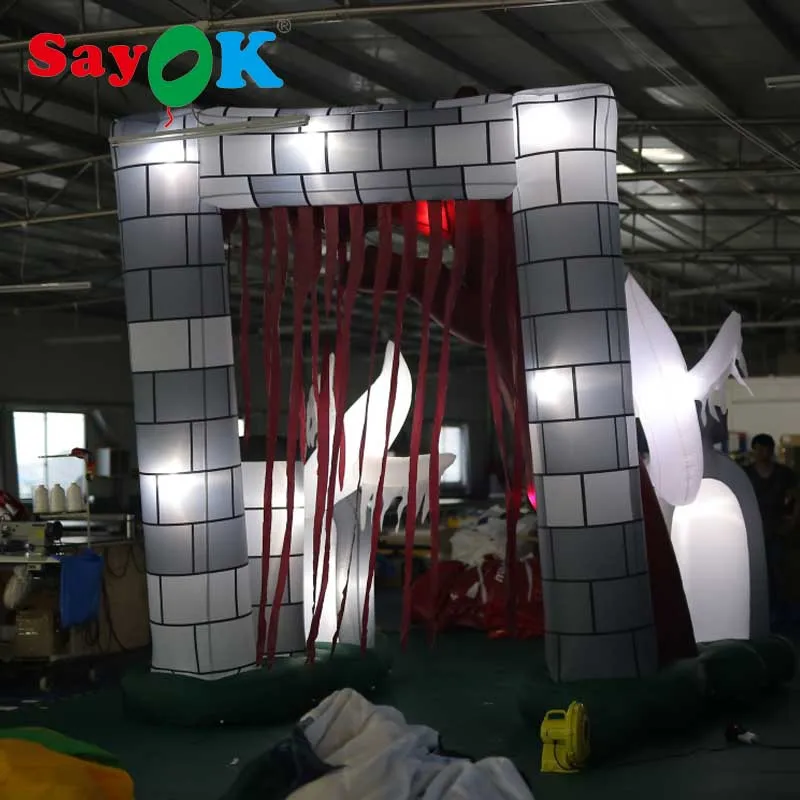 Sayok надувной вход на Хэллоуин Archway надувной надгробный камень с гримом жнец со светодиодными огнями украшение для сада