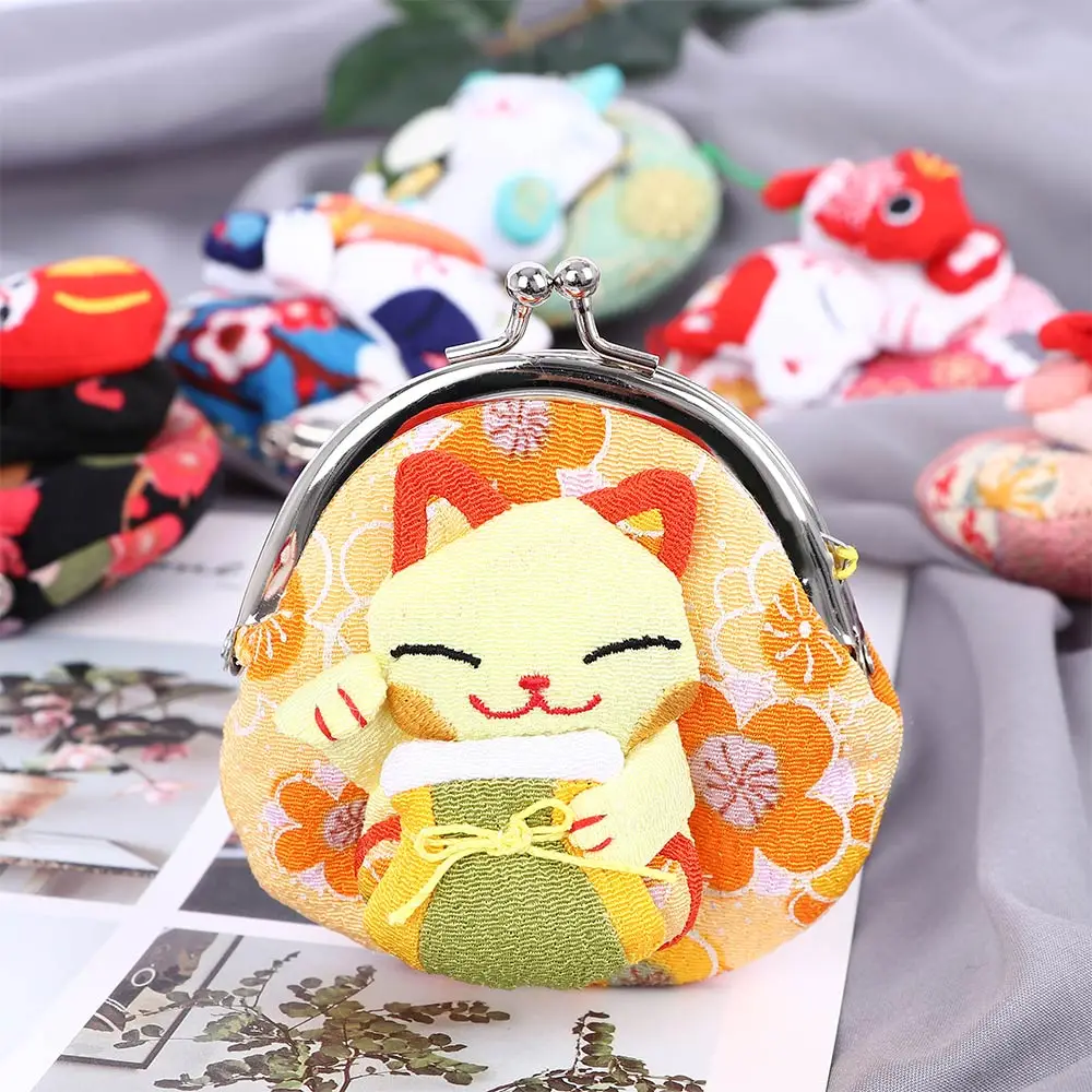 1 шт. Кошелек для монет в японском стиле Kawaii мультяшное кимоно Lucky Cat бумажник из ткани мешочек для детей Детские Чехлы для карт и ключей