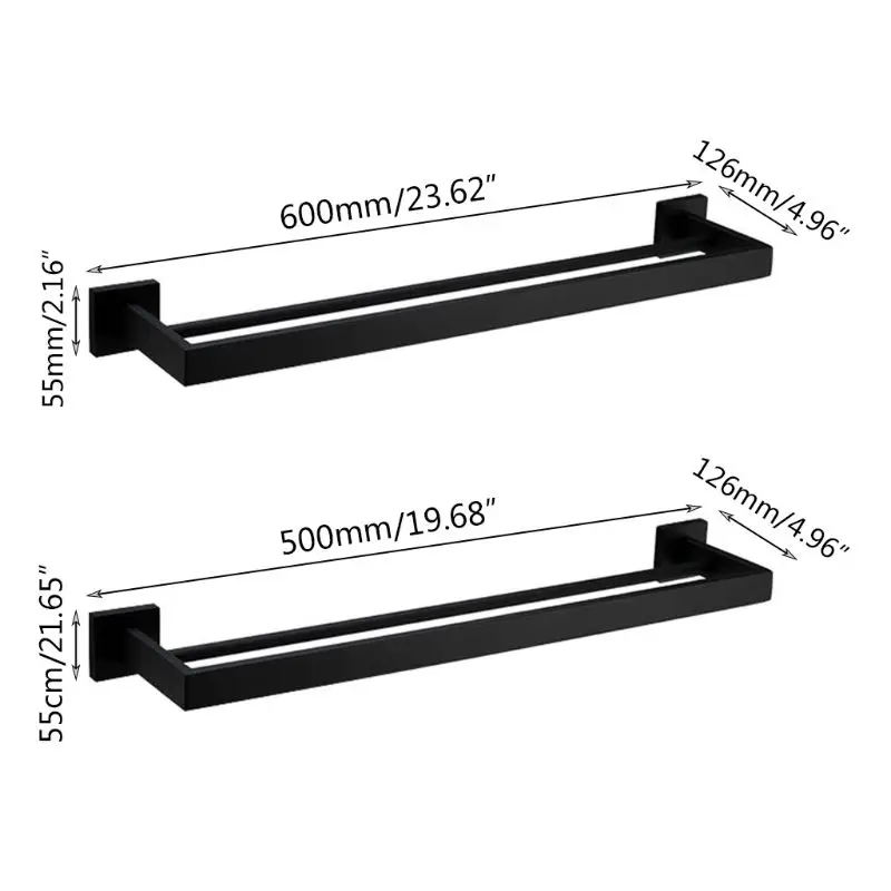 Двойной держатель для полотенец для ванной комнаты, SUS 304 Нержавеющая сталь Матовый Черный Высокое качество и абсолютно