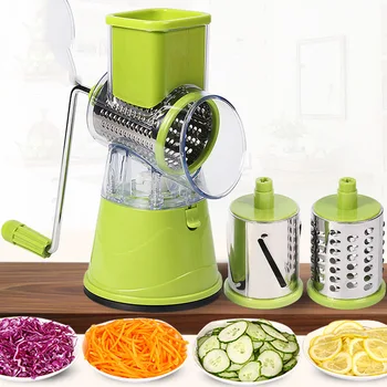 

3In1 Hand-Cutter Vegetable Stainless Steel Multi-Function Drum Rotary Grater Fruit Potato Onion Slicer Kitchen Tool Food Chopper