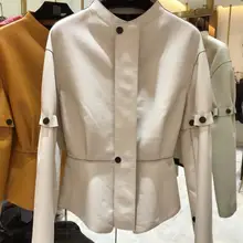 Осенняя и зимняя новая женская модная кожаная куртка с рукавами-пузырьками 0816