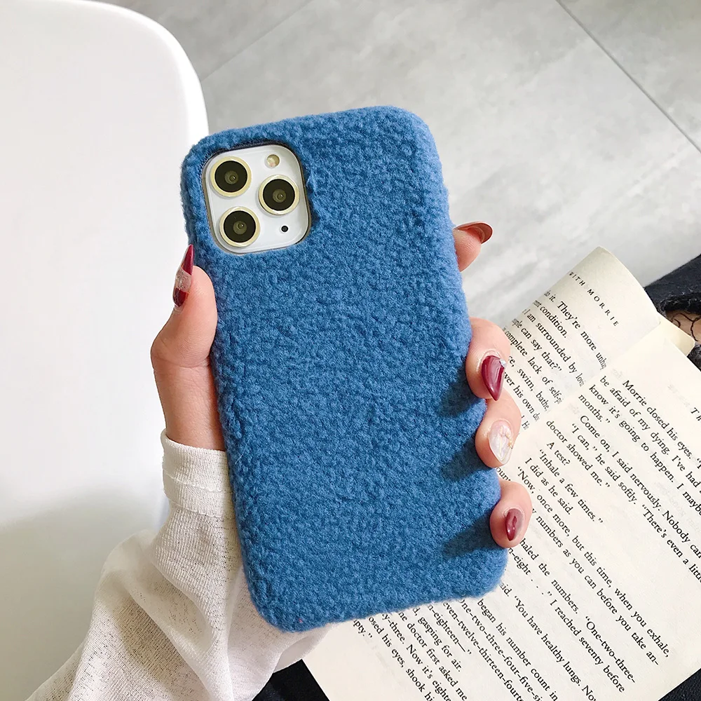 Blue Плюшевый однотонный чехол карамельного цвета для iPhone 11 Pro Max, теплый пушистый мягкий силиконовый чехол для iPhone X XR XS MAX 7 8 6 6S Plus, оболочка - Цвет: Blue