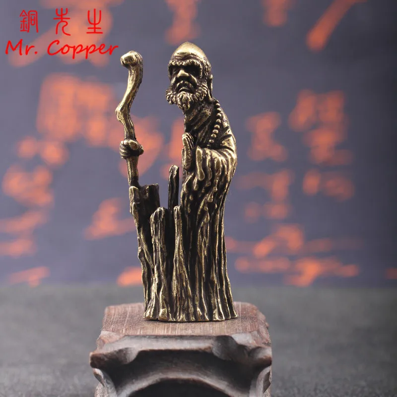 Античная бронзовая статуэтка Dharma предка Smal украшения медная Будды Bodhidharma для
