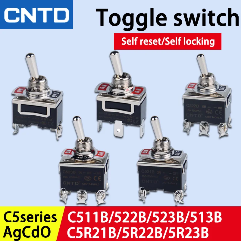 Тумблер CNTD 12 мм C511B C521B C523B C5R22B C5R23B включение/выключение 10 А 250 В самосброс и