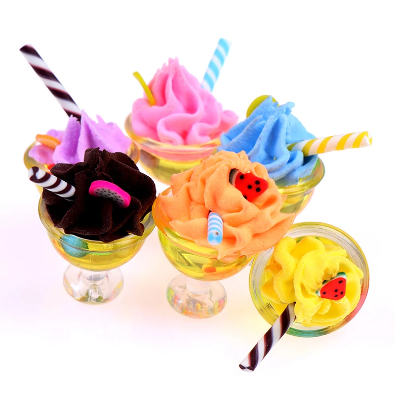 2Pcs 1:12 Dollhouse mini resin ice cream cups model toyha 