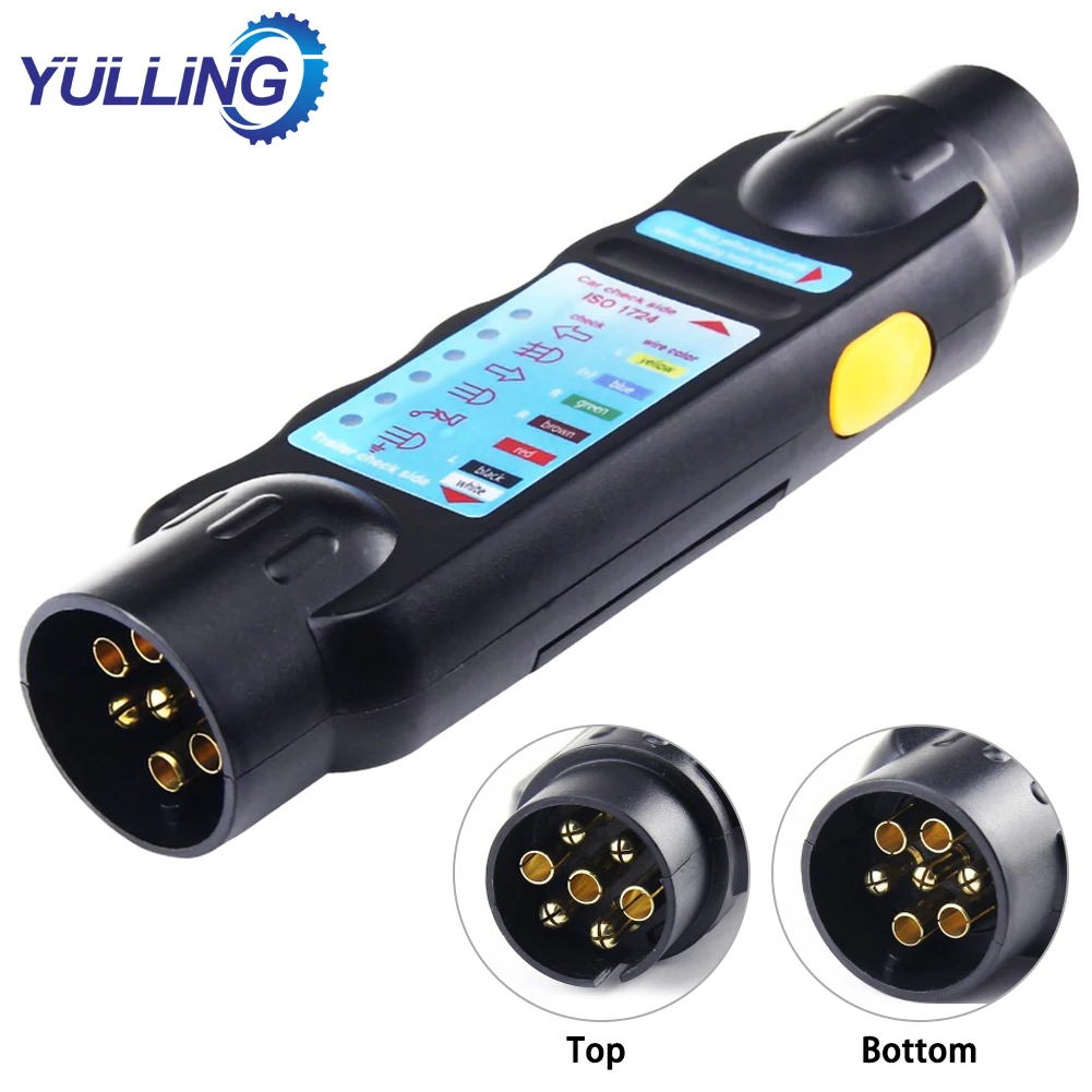 YULLING 7 Pin Trailer Socket Durable 12V Truck Trailer Plug Socket Tester Wiring Circuit Light Test Tool Car Circuit Testing 12v 7pin european truck trailer tester wiring circuit light test tool diagnostic tools car circuit testing plug socket adapter