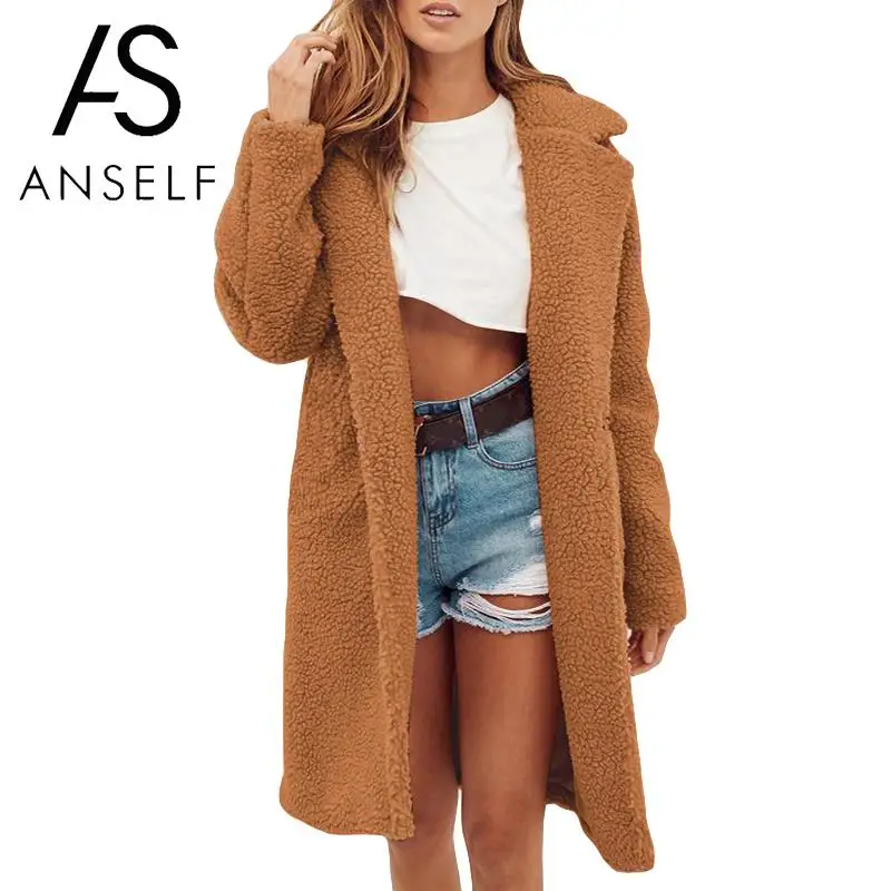 

Fashion Women Faux Fur Coat Pure Fluffy Winter Thick Jacket Women Turn-Down Collar Long Sleeve Concealed Button Casual Long Coat