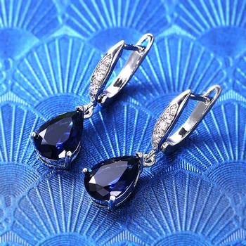 Blue Cubic Zirconia Dangling Earrings - E486