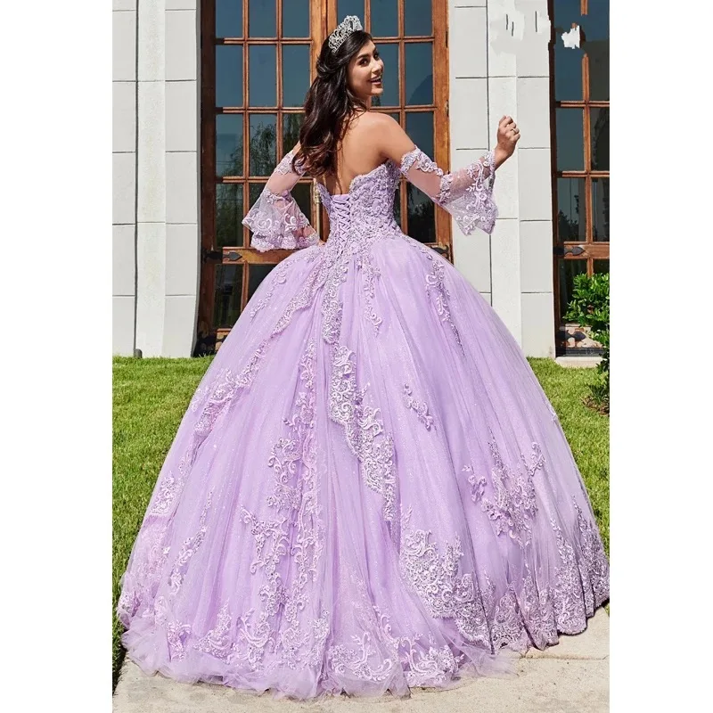 Vestidos de Quinceañera de princesa Lila, manga acampanada desmontable,  escote Corazón, apliques de encaje, vestido de fiesta, 15|Vestidos de  quinceañera| - AliExpress