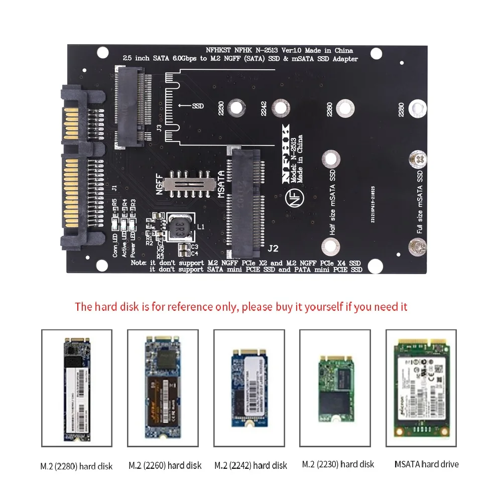 TISHRIC M.2 B Key NGFF Msata SSD To SATA 3.0 2.5 Adapter M.2 SSD Converter Riser Card for PC Laptop Add On Card up to 6Gps with m2 ssd adapter m2 to sata adapter