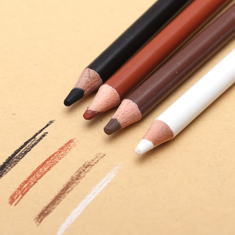 4 Color Professional Soft Pastel Charcoal Pencils Wood Skin Tints White Colored Pencils For Artist Drawing Sketching Blending 2