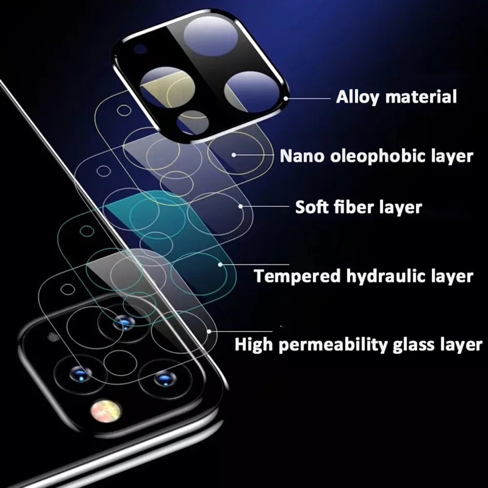 3D полный задний объектив камеры протектор экрана для iPhone 11 Pro макс. Закаленное стекло пленка алюминиевый объектив защитный чехол для iPhone 11