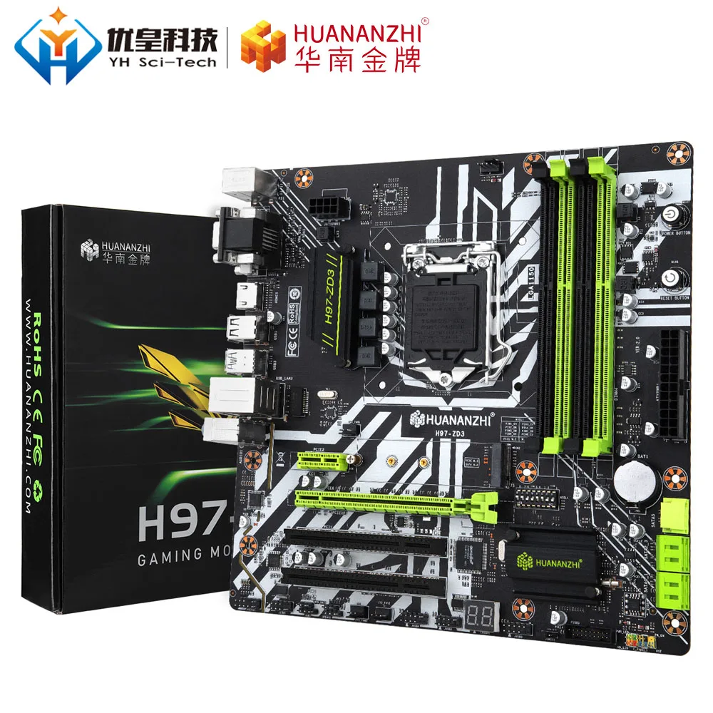 Материнская плата HUANANZHI H97-ZD3 Intel H97 Z97 LGA 1150 Non-ECC/REG DDR3 1600 МГц 32 Гб M.2 NVME NGFF VGA DVI MATX