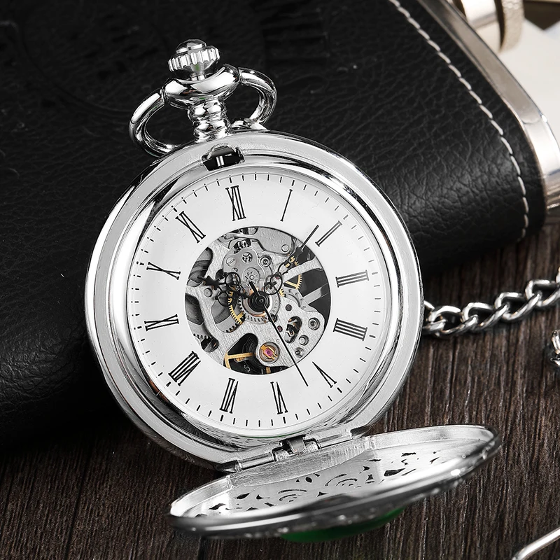 Antique Emerald Mechanical Pocket Watch Men Vintage Steampunk Fob Clock Male Necklace With Chain For Boy Girls Gift